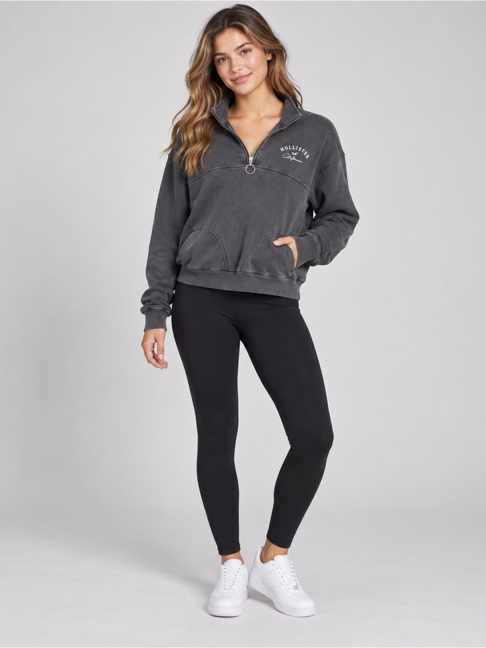 Hollister California Gray Washed Quarter Zip Sweatshirt Women XS